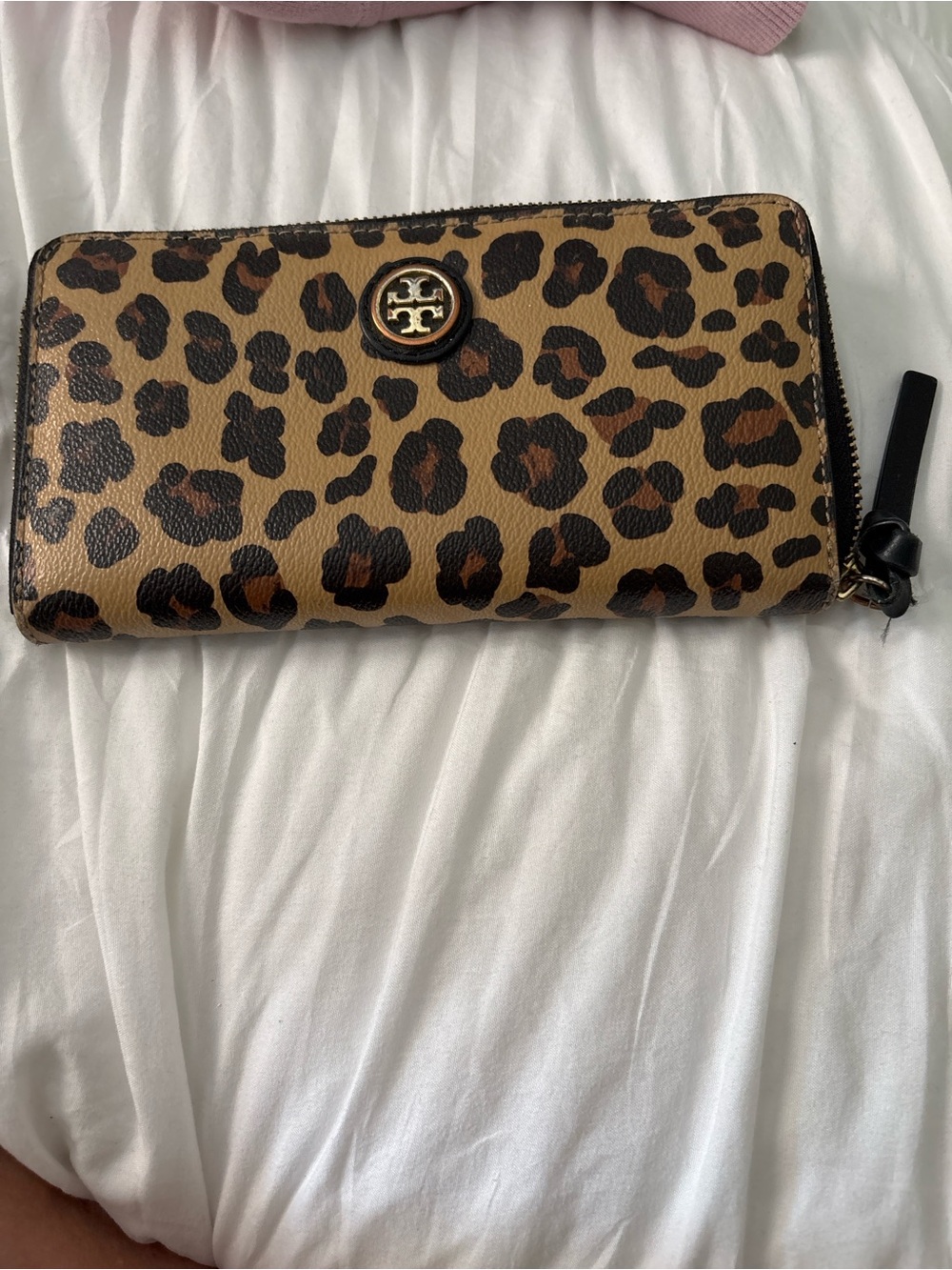 Tory Burch Leopard Print Zip Wallet in Brown and Black